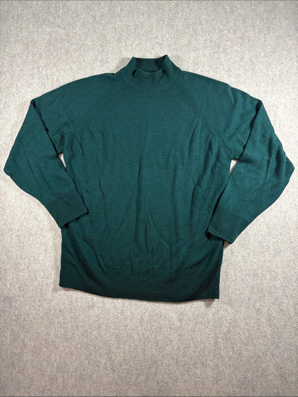 VTG Edinburgh Woollen Mill Forest Green Pure Lambswool Mock Neck Sweater EUC S